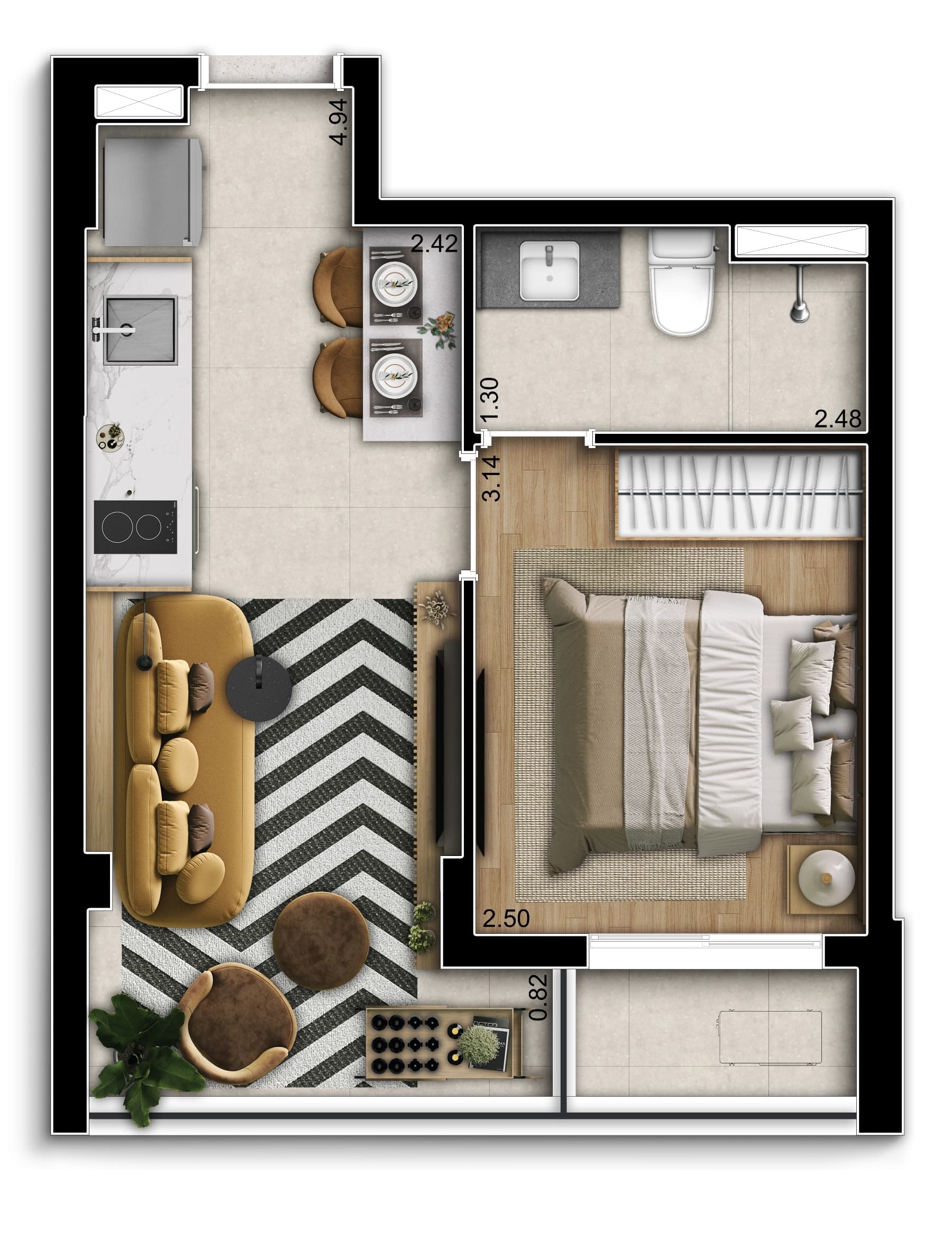 Planta 1 dorm 35m²