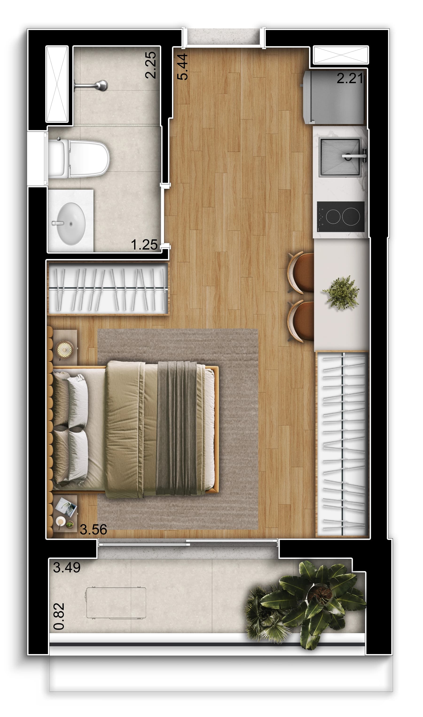 Planta Studio 28m²