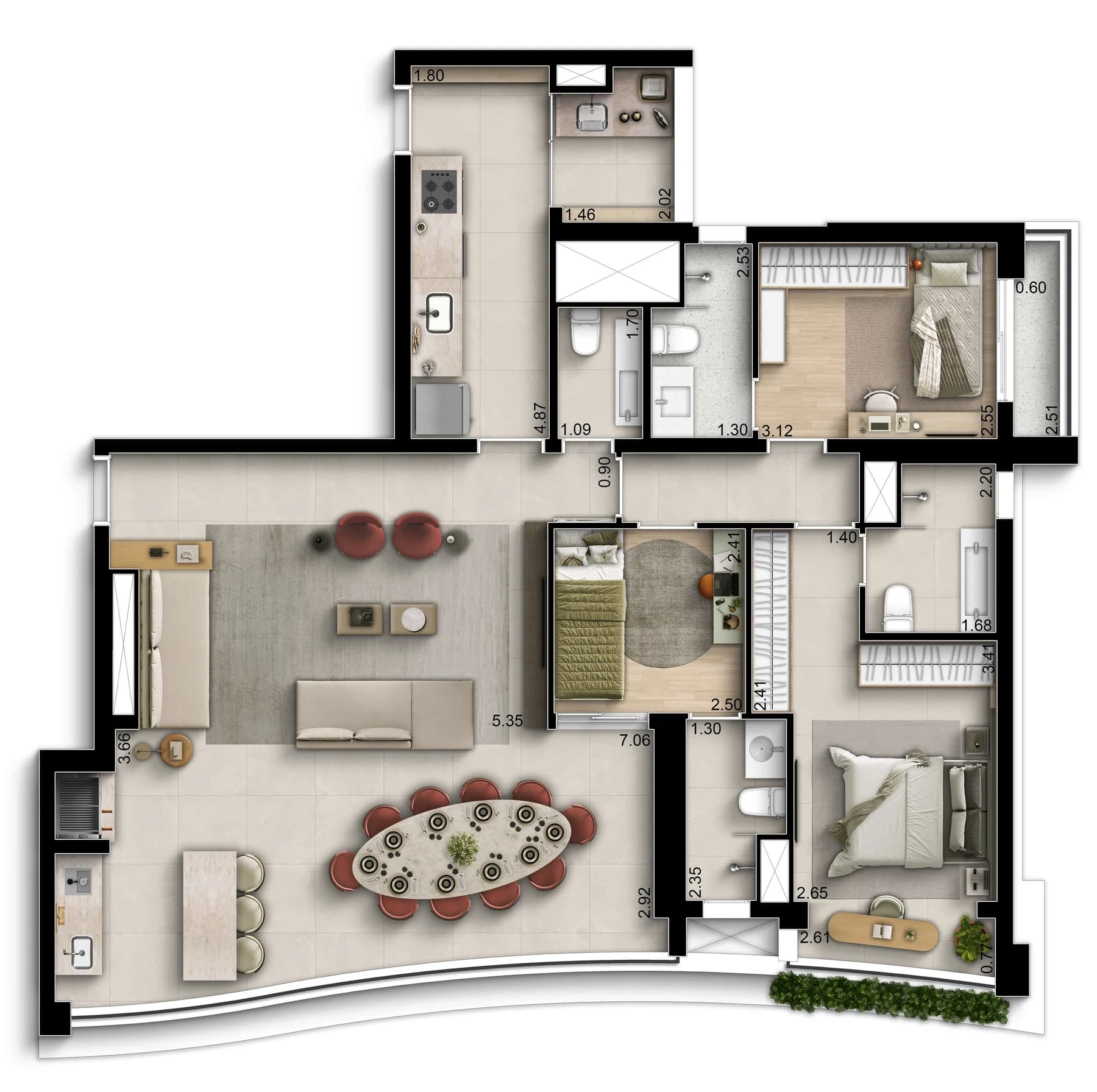 Planta Ilustrada Decorado - 120m²