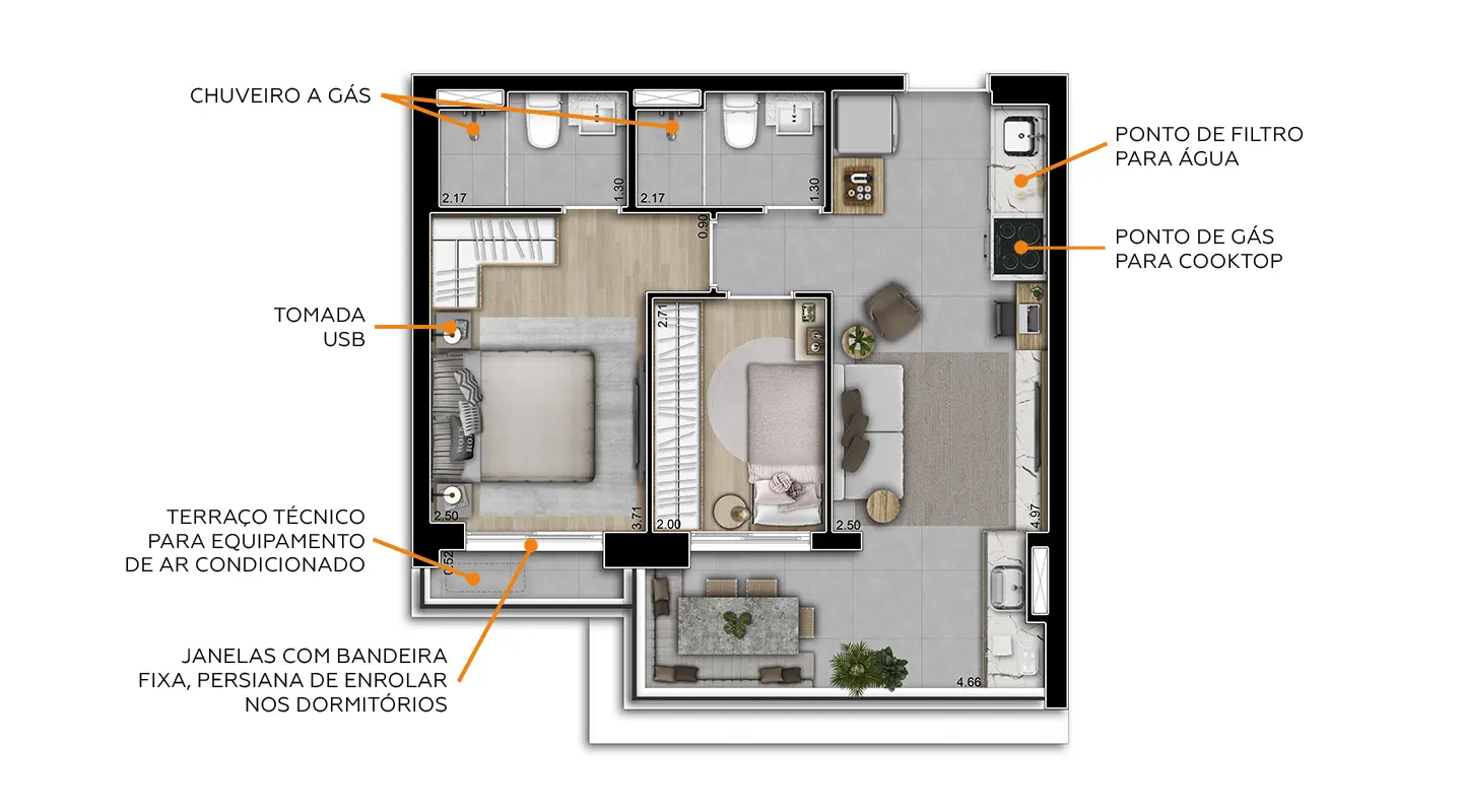 Planta 55m² - 2 dorms. (1 Suíte) - Final 07